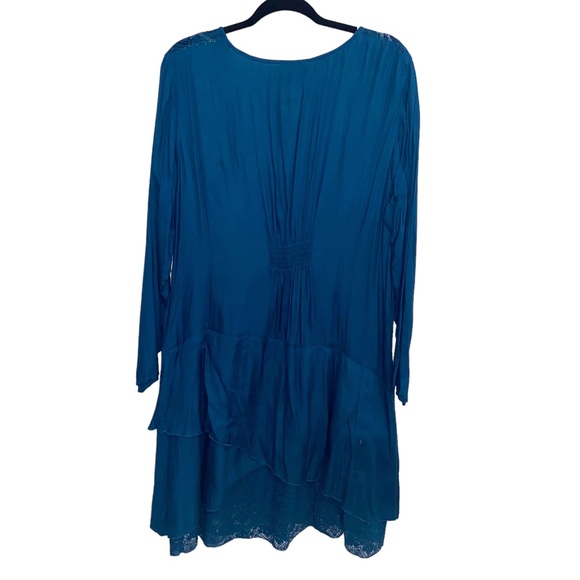 Coline Dress Womens XXL 2X Layered Lace Long Sleeve Boho Lagenlook Teal Blue New - Picture 2 of 10